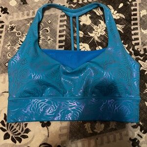 Blue Floral Halter Sports Bra